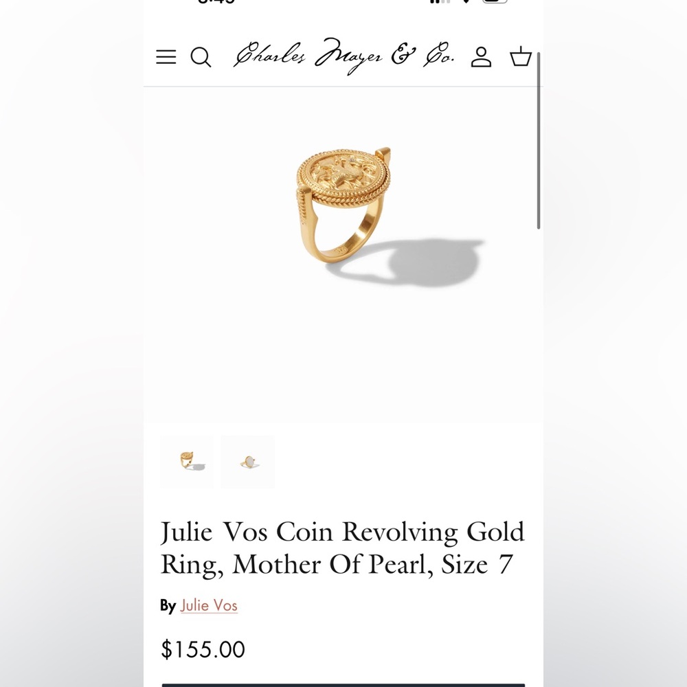 Julie Vos Coin Gold Revolving Ring with Black Onyx, great condition!